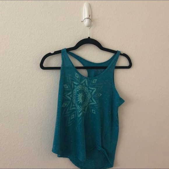 turquoise blue tank top with geometric symbol print design - Picture 4 of 4